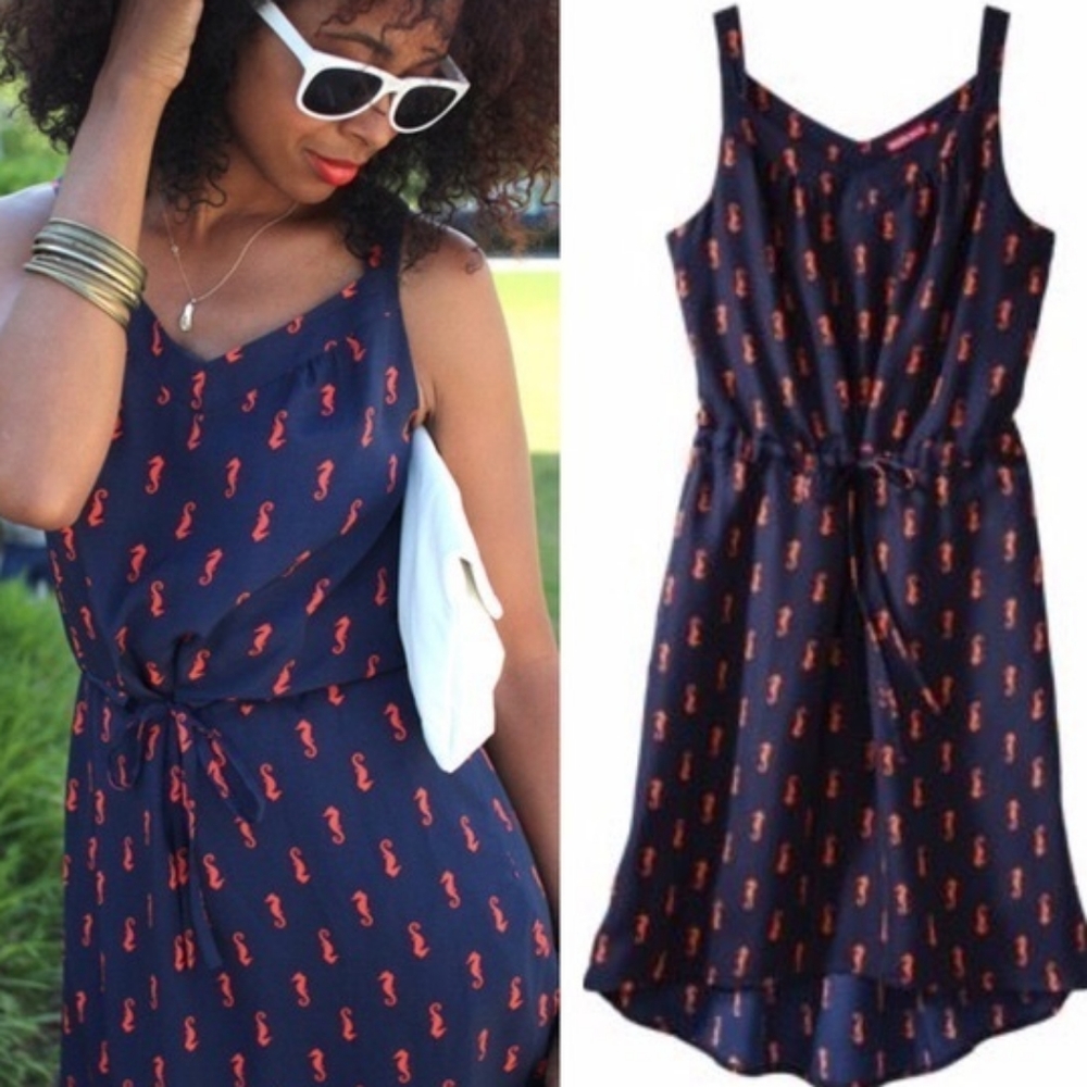 Merona Coral Navy sleeveless Seahorse Sundress